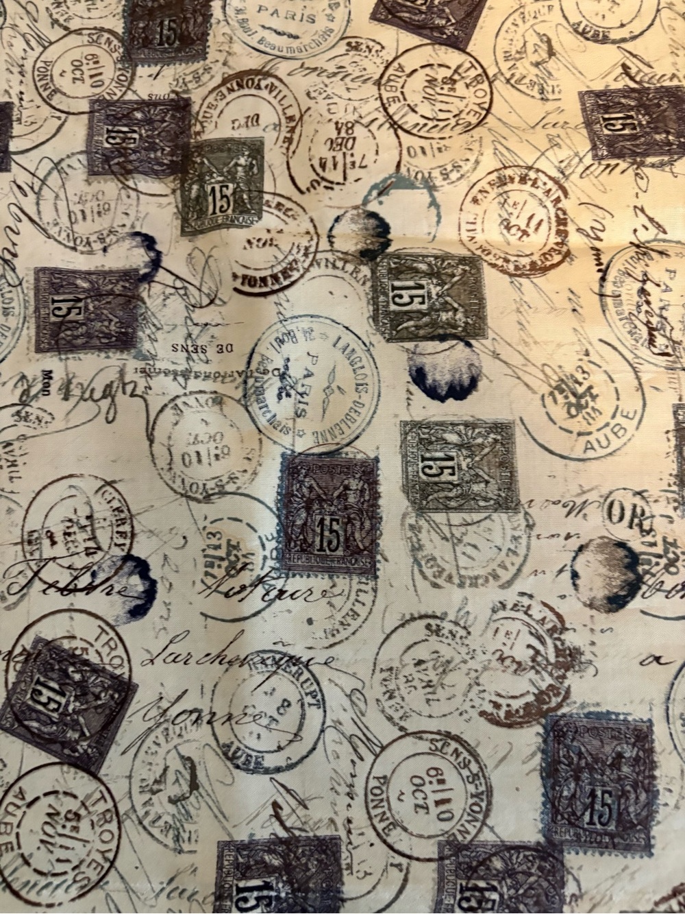 Postmark Stamp Fabric Panel in Cream and Navy - Home Design